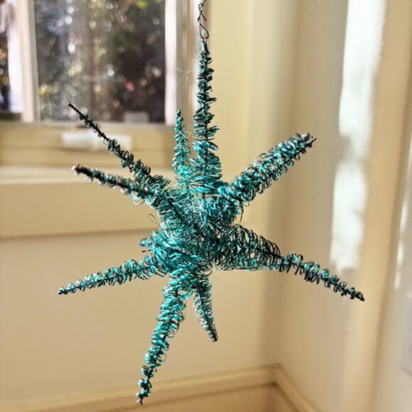 Vintage Coil Tinsel Wire Wrap Star Teal Blue Christmas Ornament Vintage 3D - Picture 2 of 5
